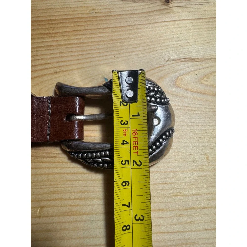 Argentina Vtg women's Belt Silver tone Engraved Buckle Boho Braided Leather  34